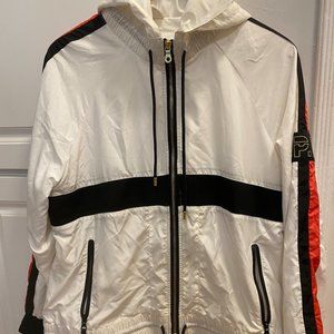 PE Nation Oversized White + Red Zip up Hooded Jacket, Size Small